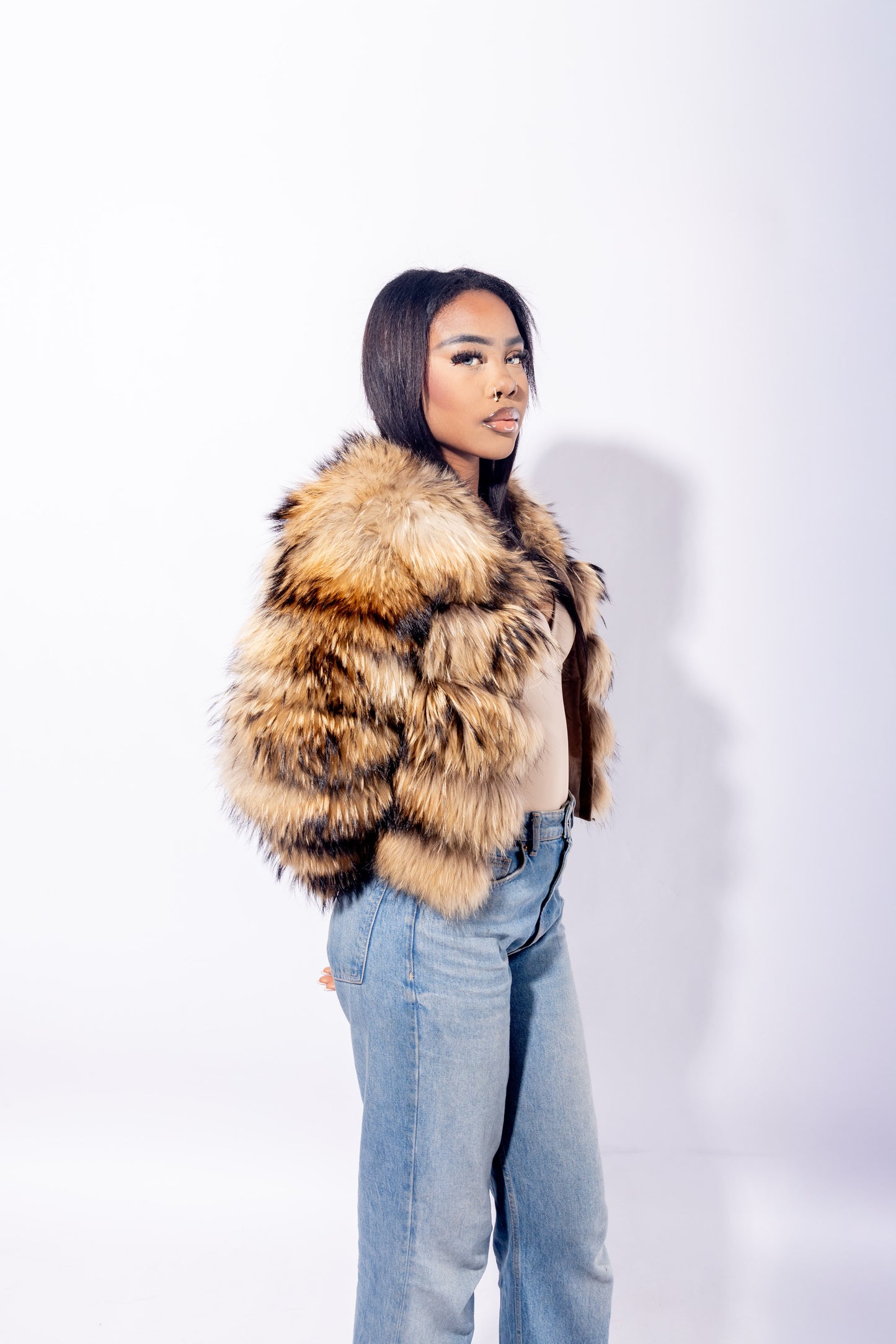 Fourrure véritable – Manteau modulable poil long à manches amovibles