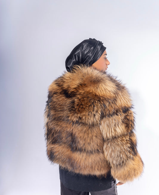 Fourrure en renard mi-longue femme – Manteau chaud et élégant avec poches