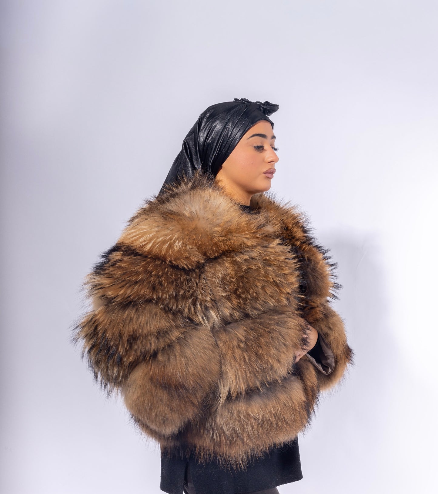 Fourrure en renard mi-longue femme – Manteau chaud et élégant avec poches