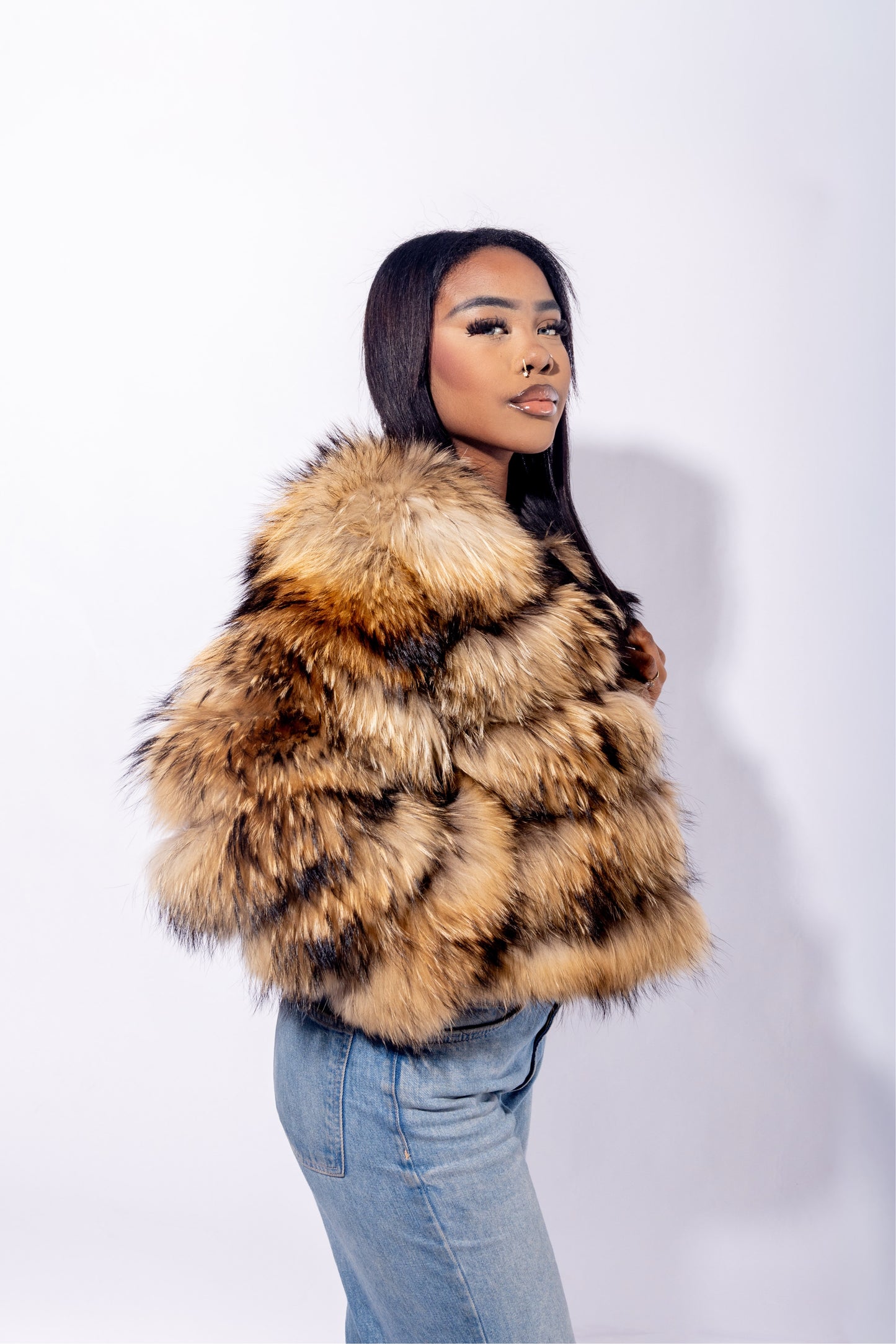 Fourrure véritable  – Manteau modulable poil long à manches amovibles